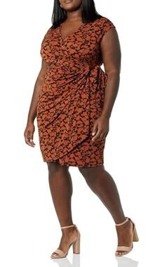 Amazon Essentials Womens Plus Size 6X Classic Cap Sleeve Brown Floral Wrap Dress